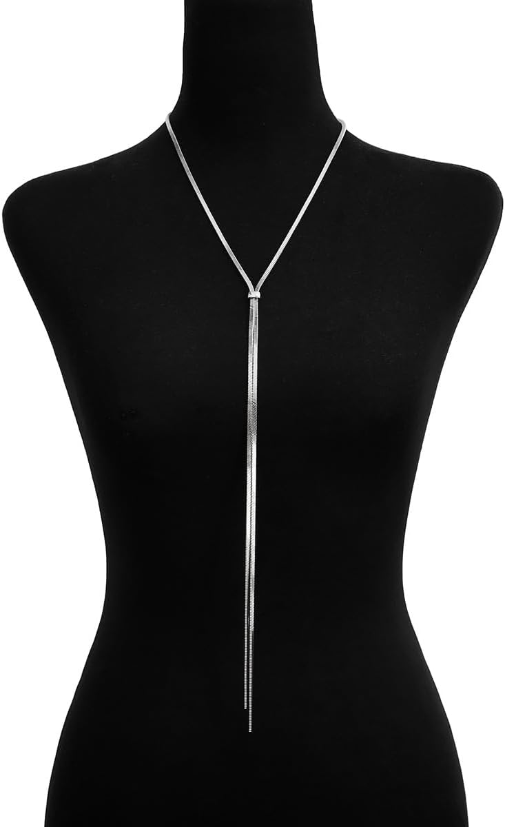 FUTIMELY Dainty Long Gold Necklace for Women,Thin Herringbone Chain Necklace,Long Lariat Necklace Body Jewelry - Image 3